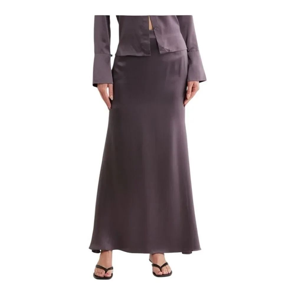 TWP At Last 100% silk plum flowy maxi skirt size zipper size 4 NWT
